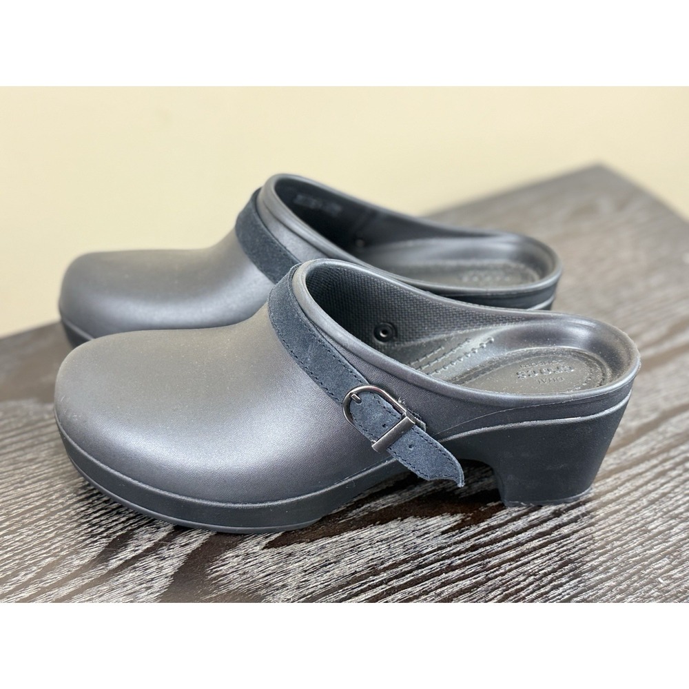 CROCS Women's Dark Gray Slip-On Clogs with Side Buckle